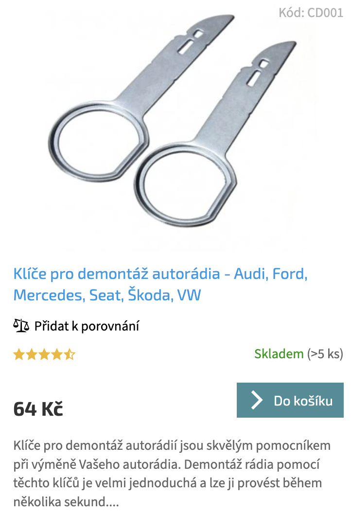 klice pro demontaz autoradia